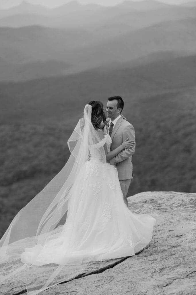 Black and white elopement portrait