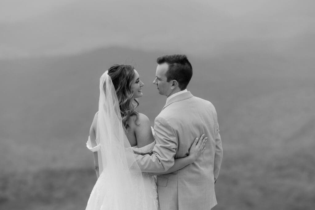 Black and white elopement portrait