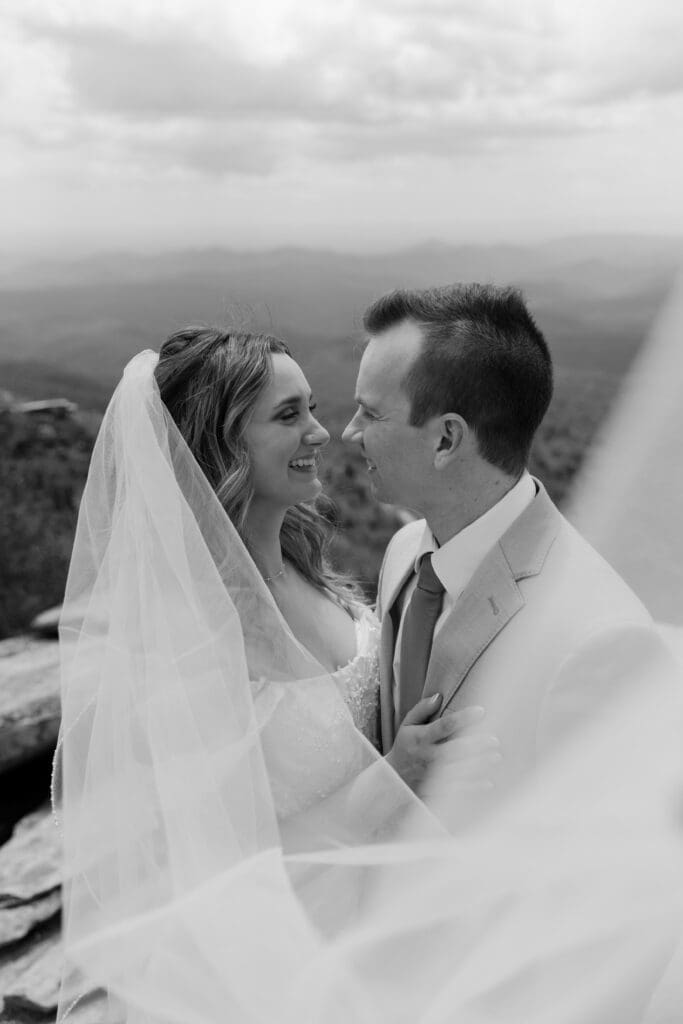 Black and white elopement portrait